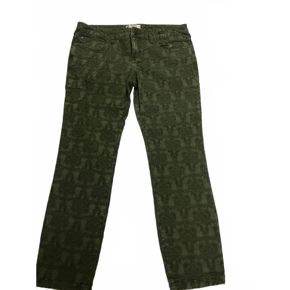 Free People Women's Green Patterned Jeans Size 30